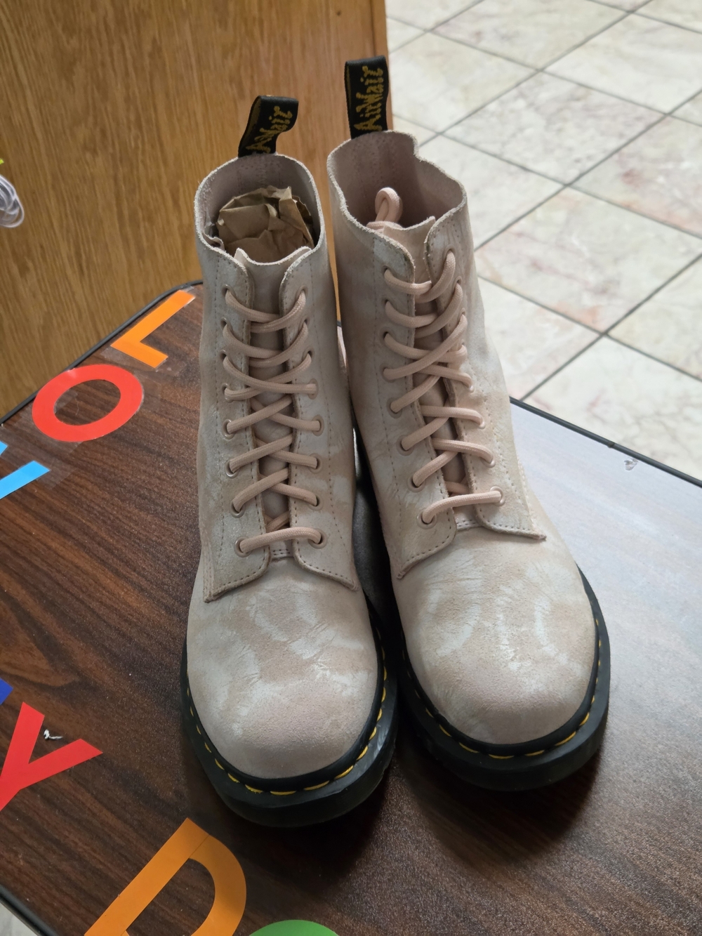 Dr. Martens Light Pink Tie Dye Lace-Up Combat Boots
